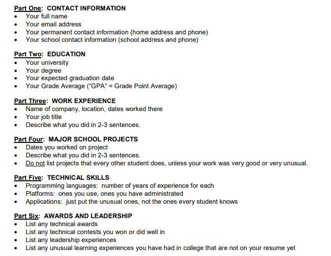 resume sample for master's application